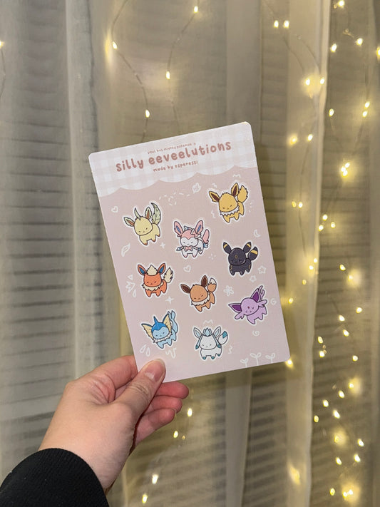 "silly eeveelutions" sticker sheet